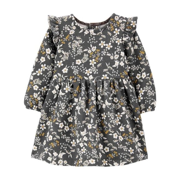 NWT Carter's Baby Gray Gold Floral Ruffle A-Line Dress & Diaper Cover - Picture 1 of 2
